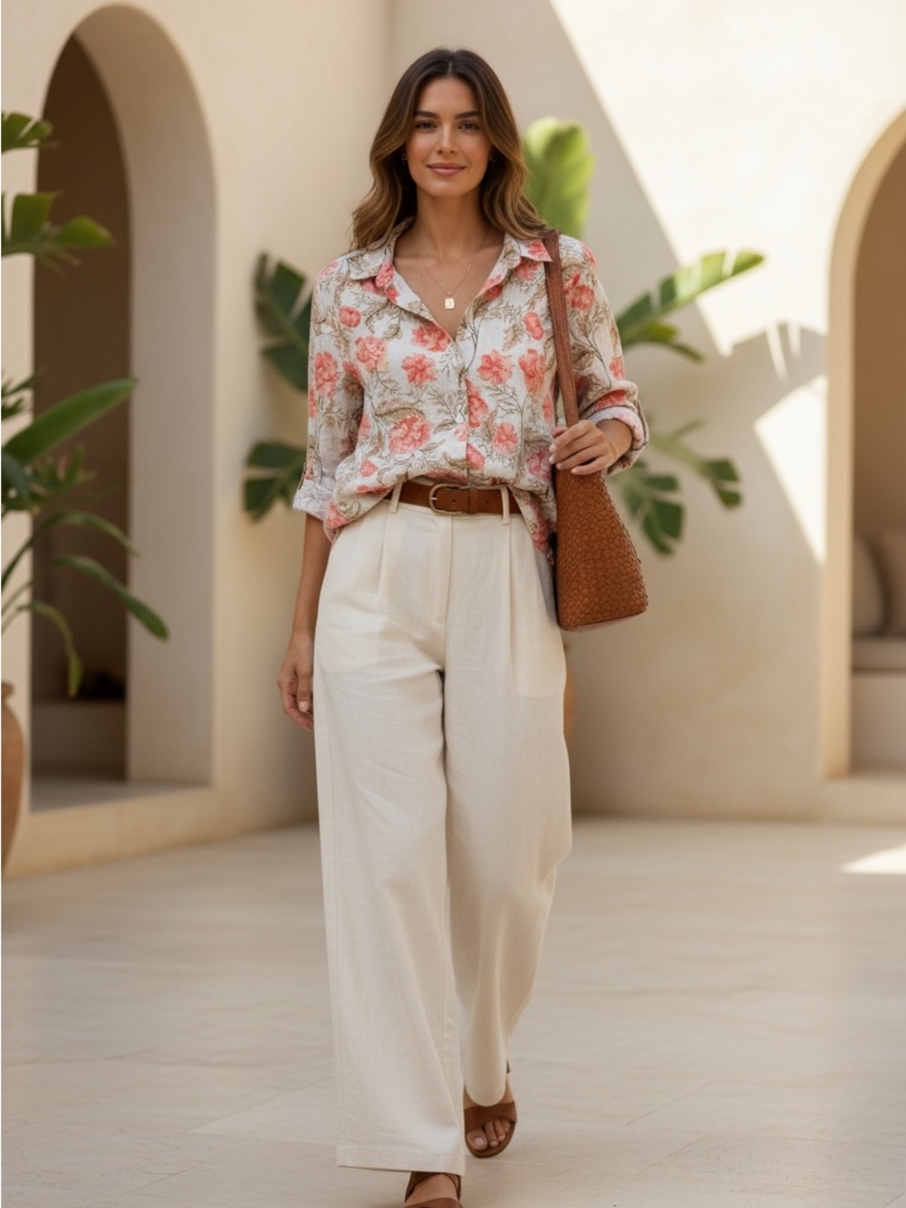 Joie Effortless Pink Floral Natural Taupe Pure Linen Button Down Shirt Top